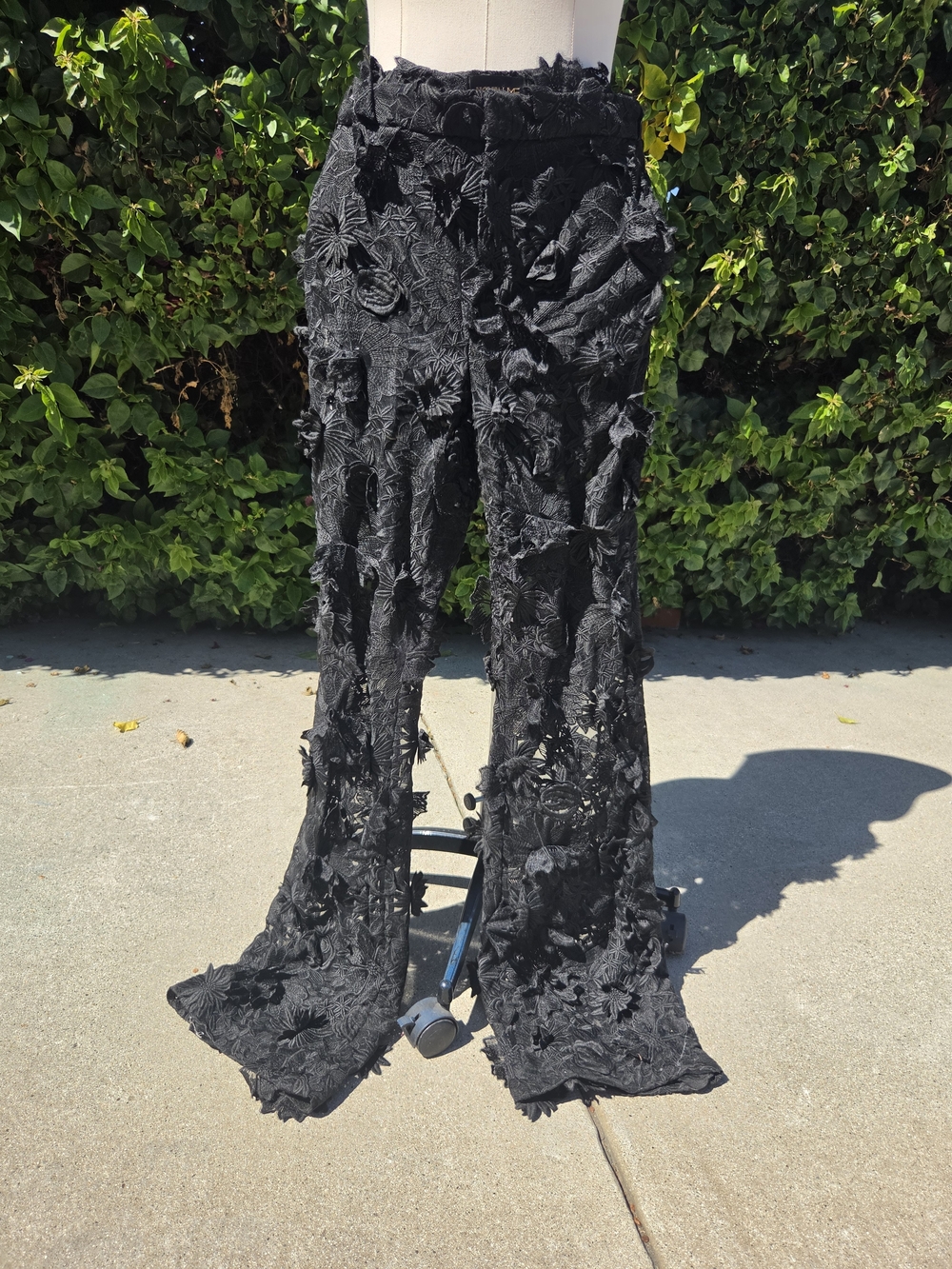 Nova Luxe Denise 3D Embroidered Lace Pants Black High Rise Size Small Floral